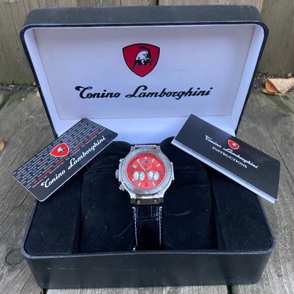 NEW Tonino Lamborghini Men's Chronograph Diamond Bezel Leather Strap Watch - Picture 2 of 16